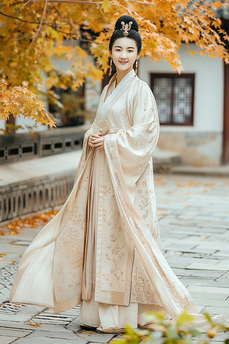 花卉汉服人物浪漫花丛摄影图