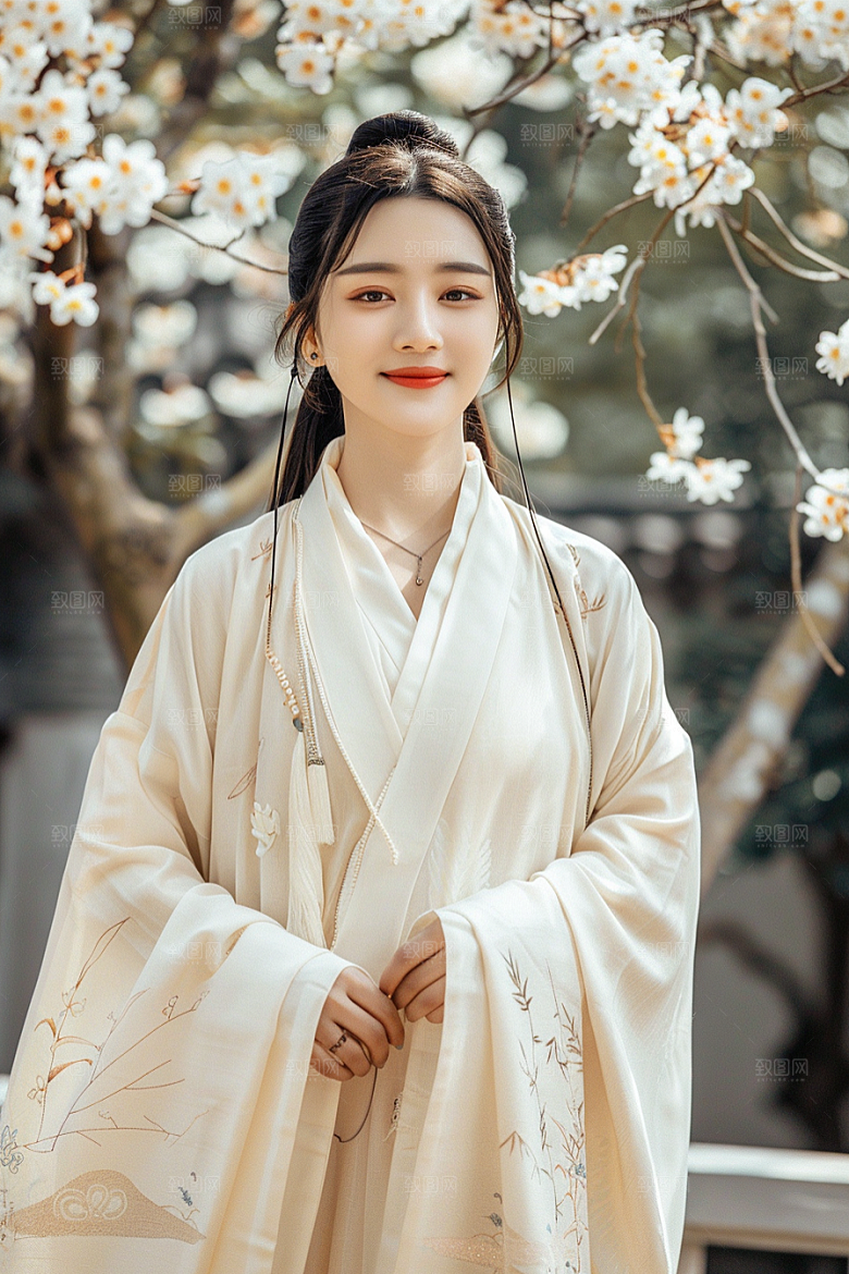 花卉汉服人物中国风人像摄影图