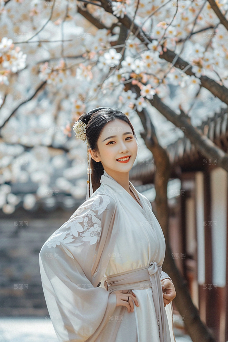 花卉汉服人物写真人像摄影图