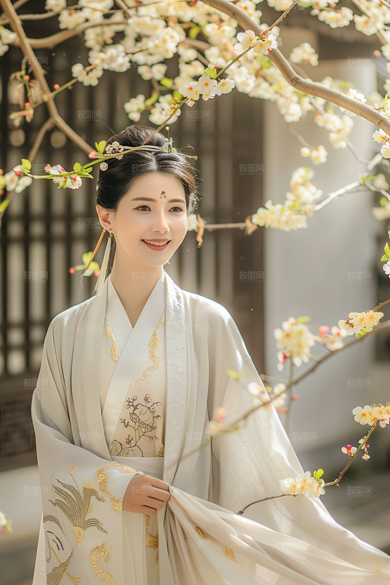 花卉汉服人物写真唯美摄影图