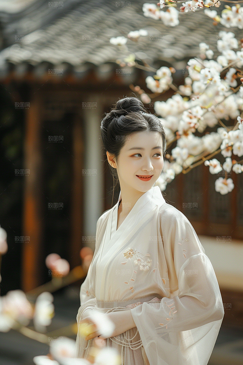 花卉汉服人物高清唯美摄影图