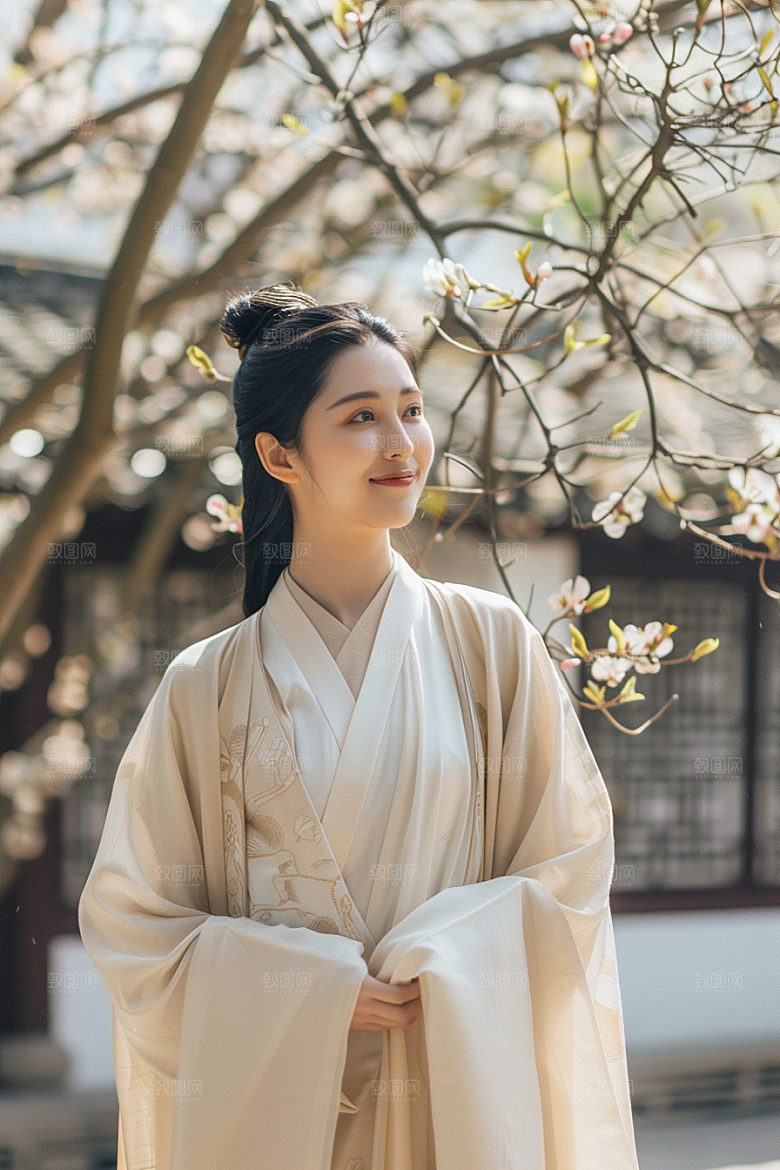 花卉汉服人物美景唯美摄影图