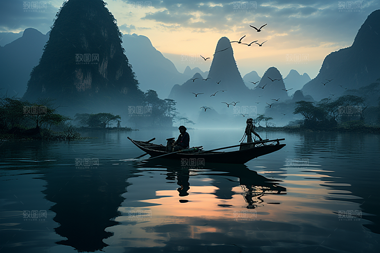 桂林山水旅游阳朔摄影图