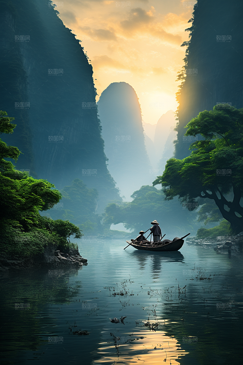 桂林山水自然河流摄影图