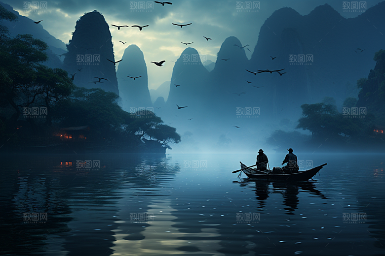 桂林山水河流喀斯特地貌摄影图