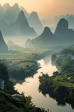 桂林山水河流旅游摄影图
