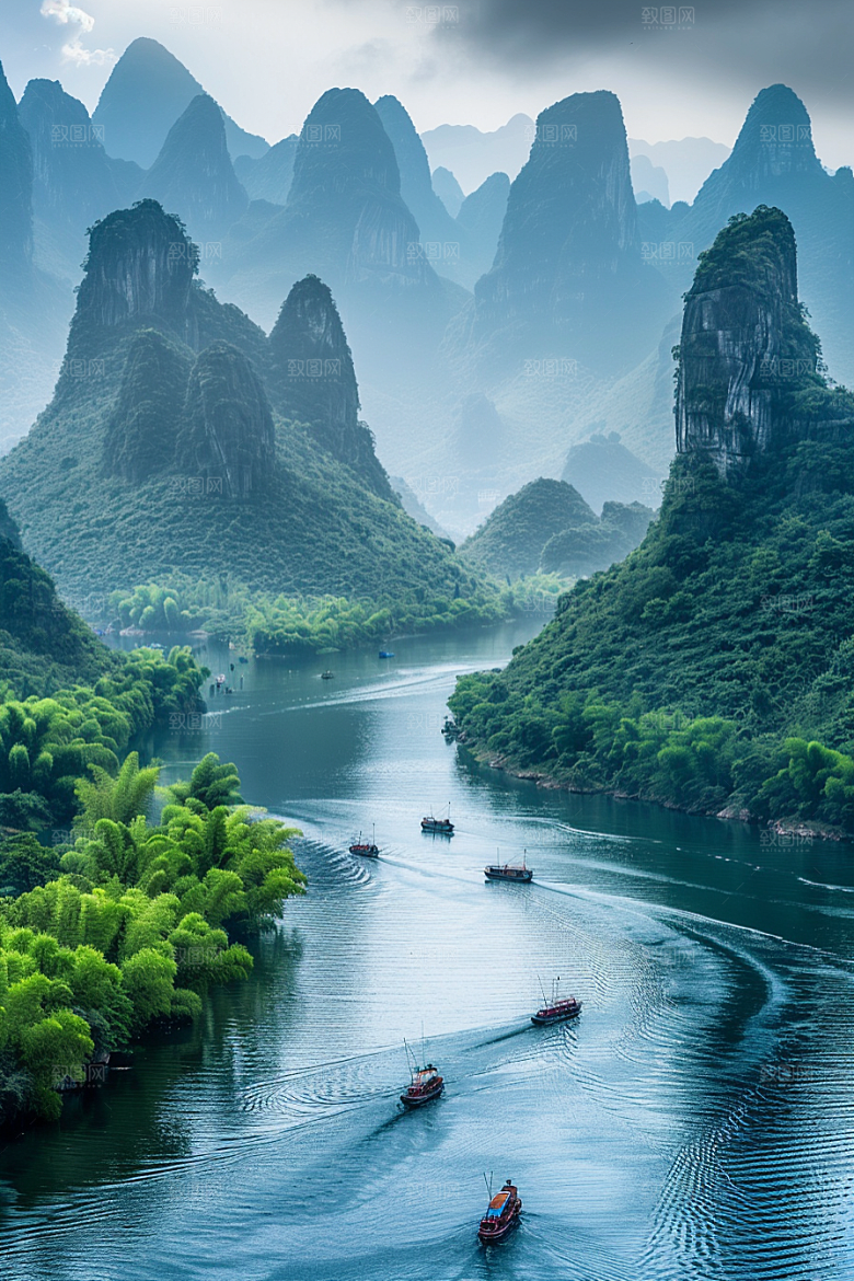 桂林山水风光阳朔摄影图