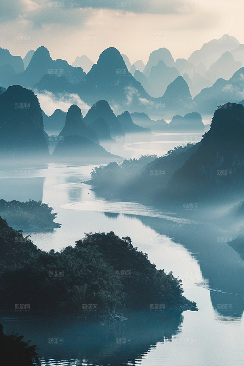 桂林山水唯美河流摄影图