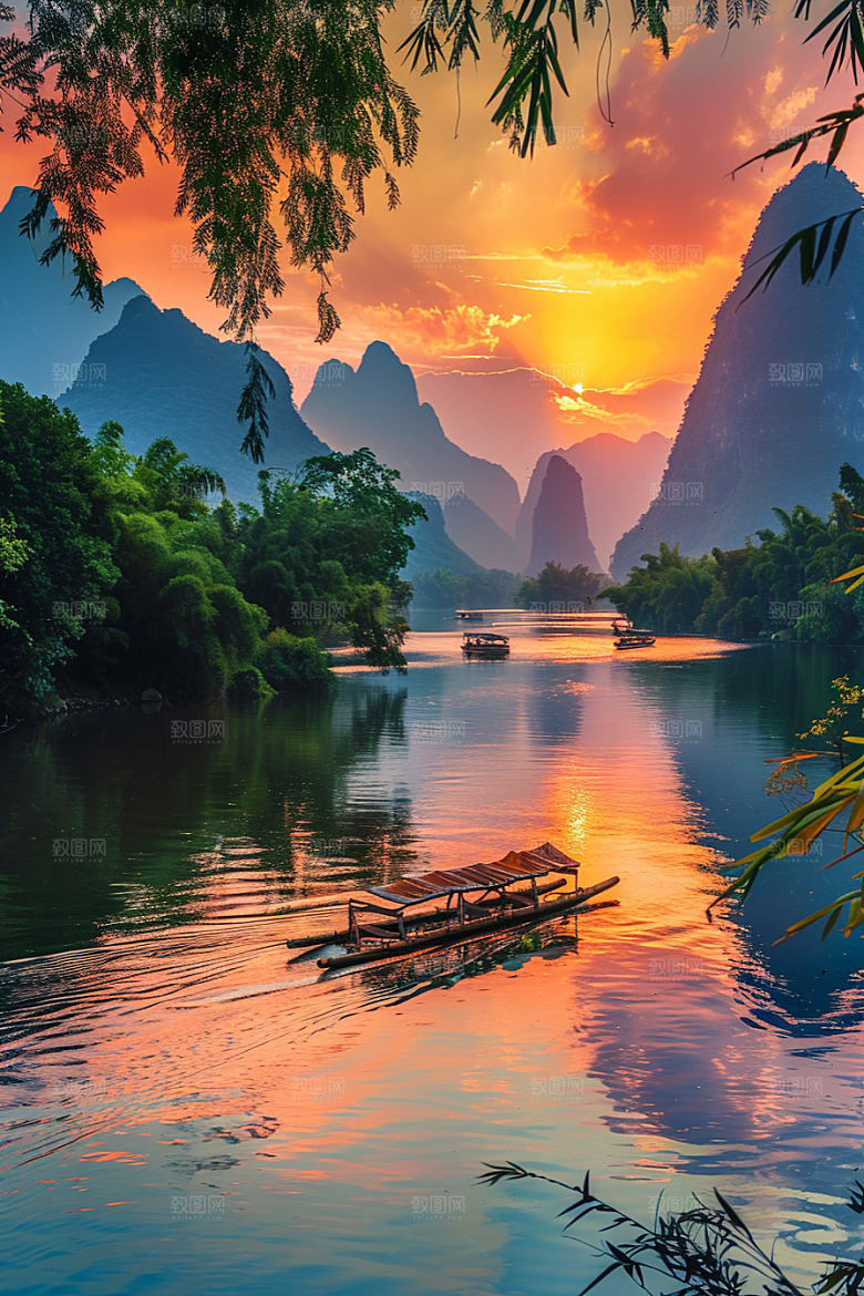 桂林山水阳朔大气摄影图