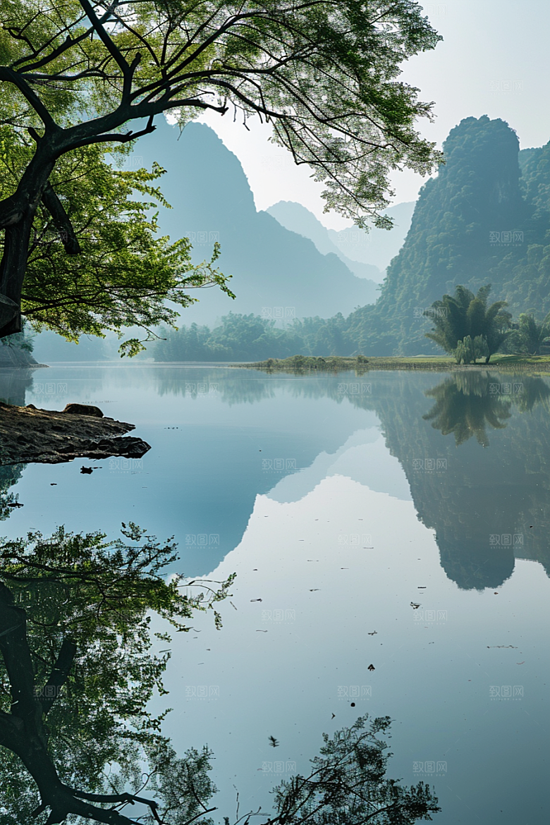 桂林山水河流风光摄影图