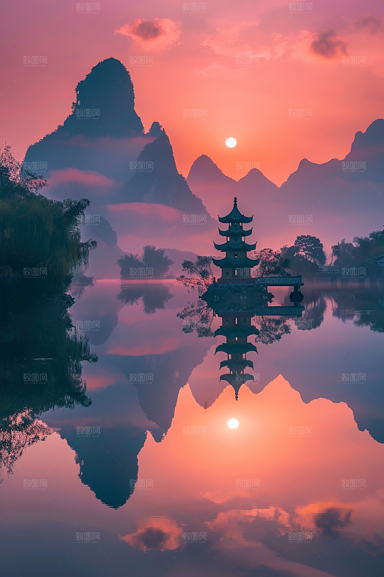 桂林山水精致河流摄影图