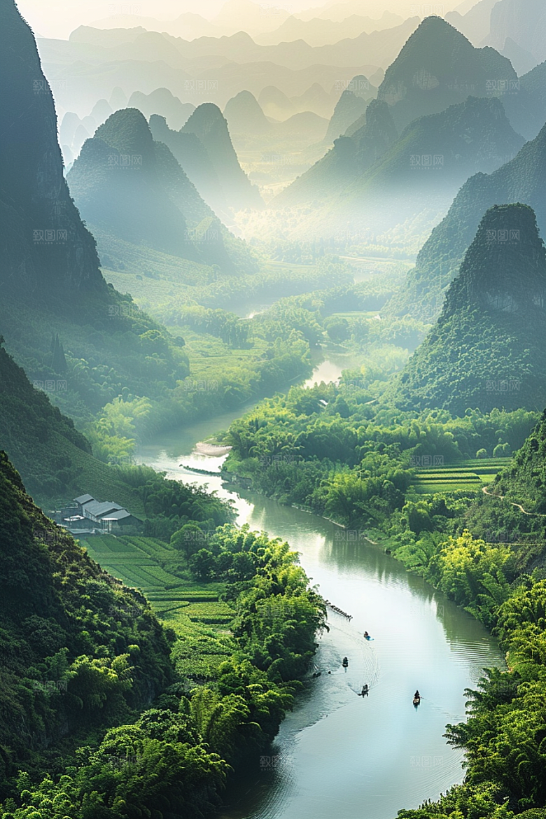桂林山水漓江风光摄影图
