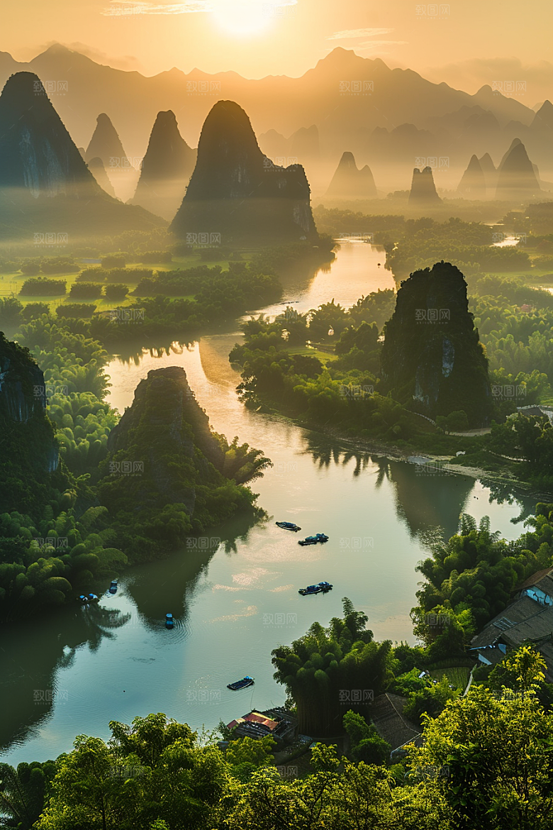 桂林山水精致喀斯特地貌摄影图