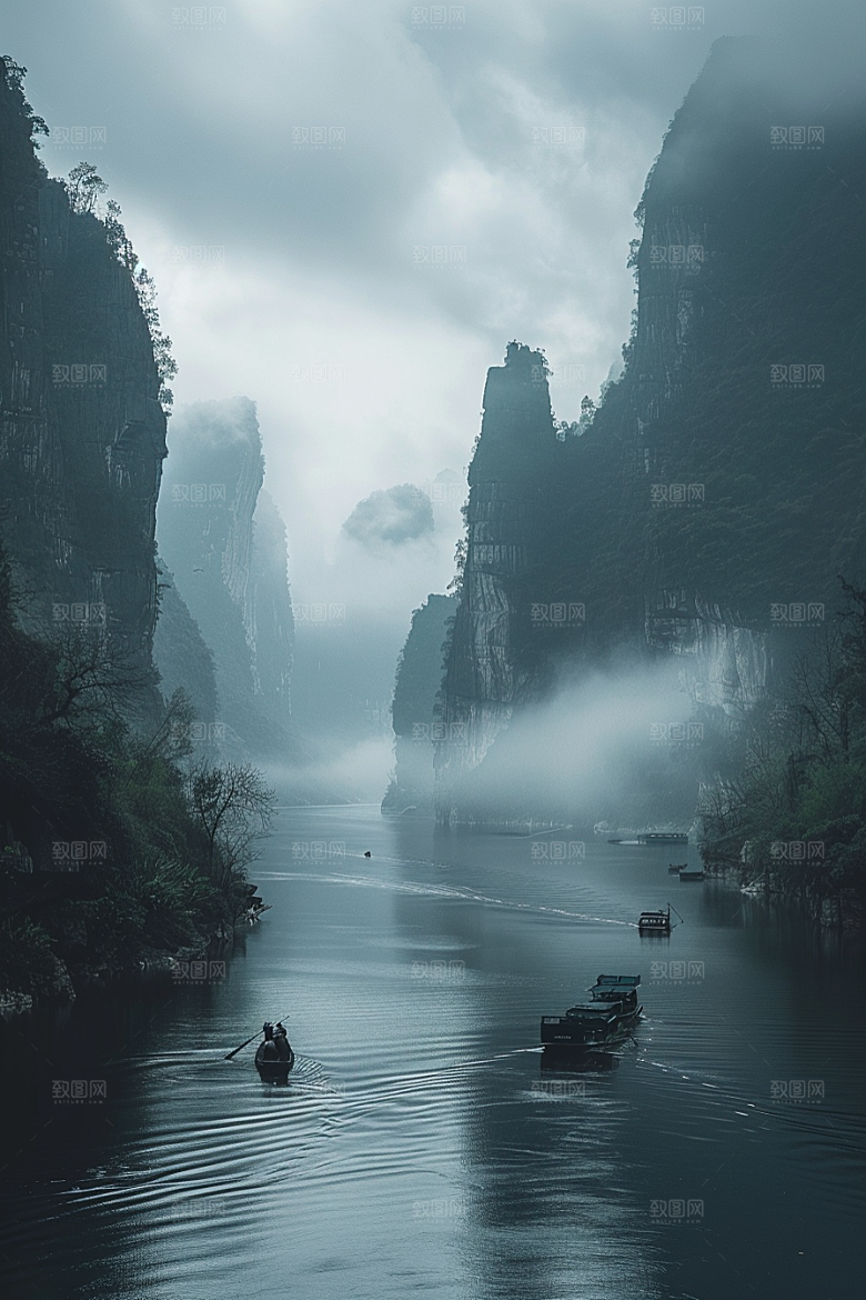 桂林山水旅游阳朔摄影图