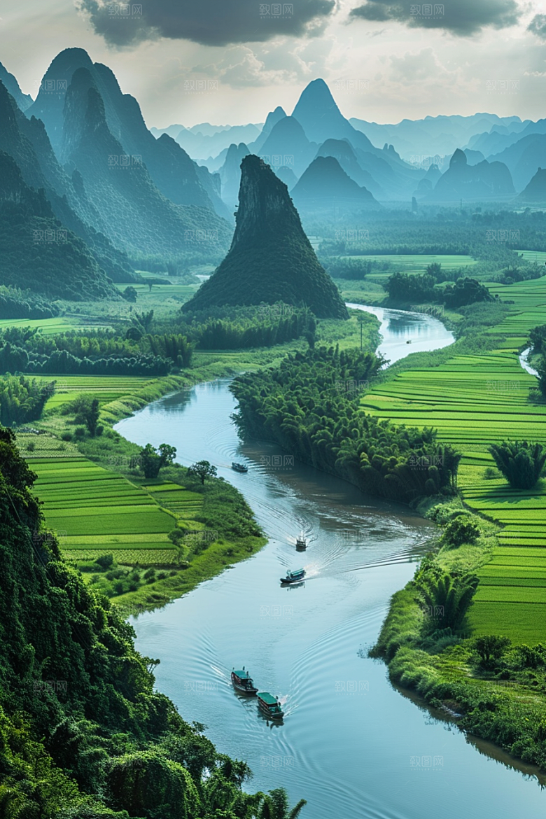 桂林山水河流旅游摄影图