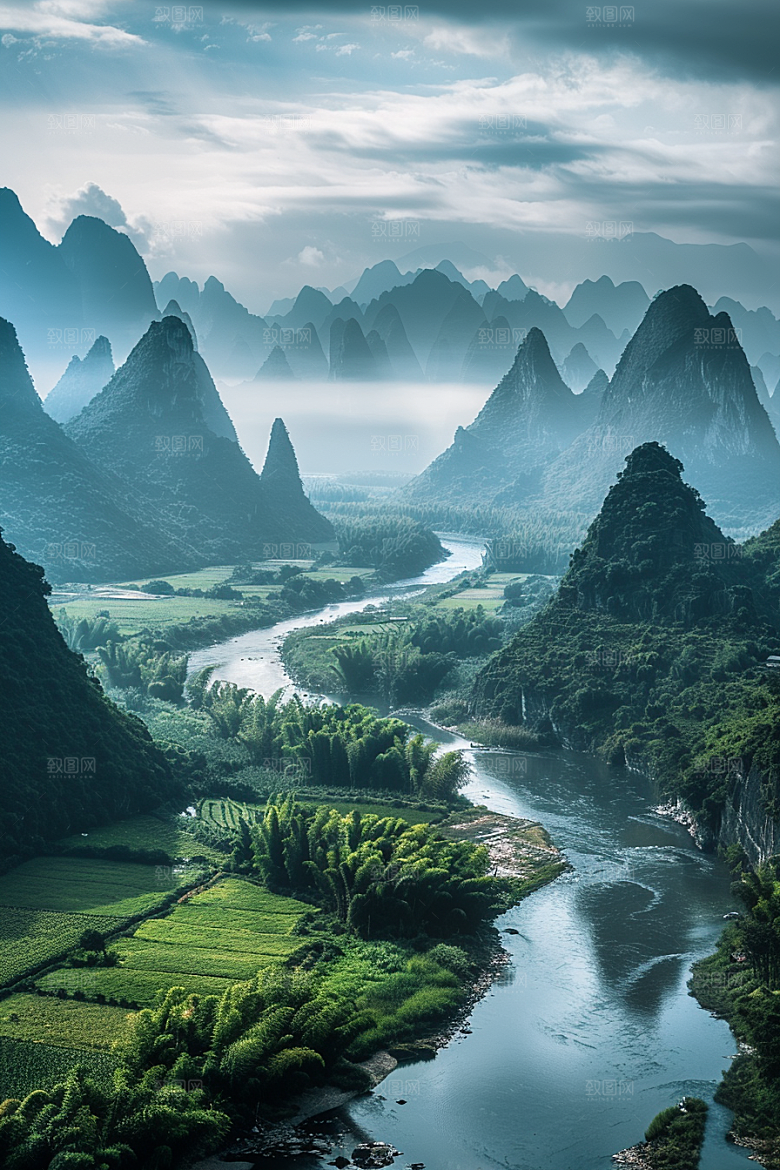 桂林山水河流旅游摄影图