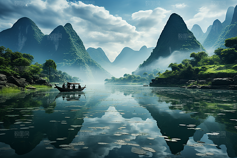 桂林山水旅游阳朔摄影图