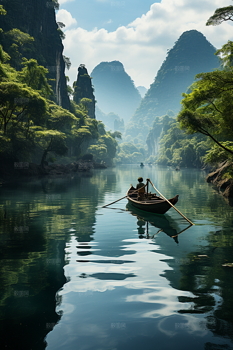 桂林山水河流广西摄影图