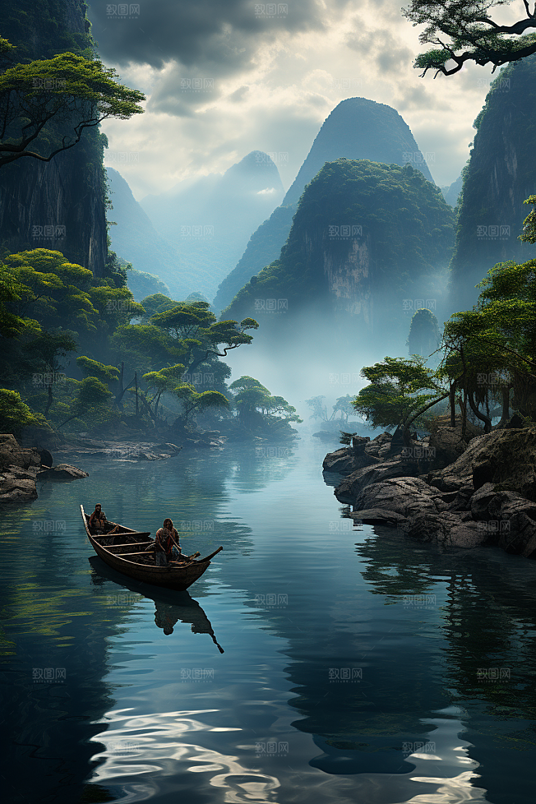 桂林山水阳朔漓江摄影图