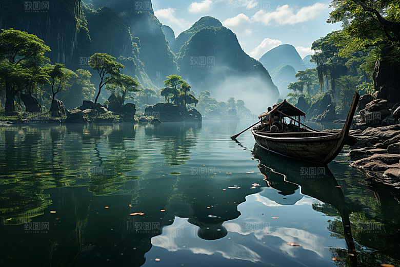 桂林山水自然河流摄影图