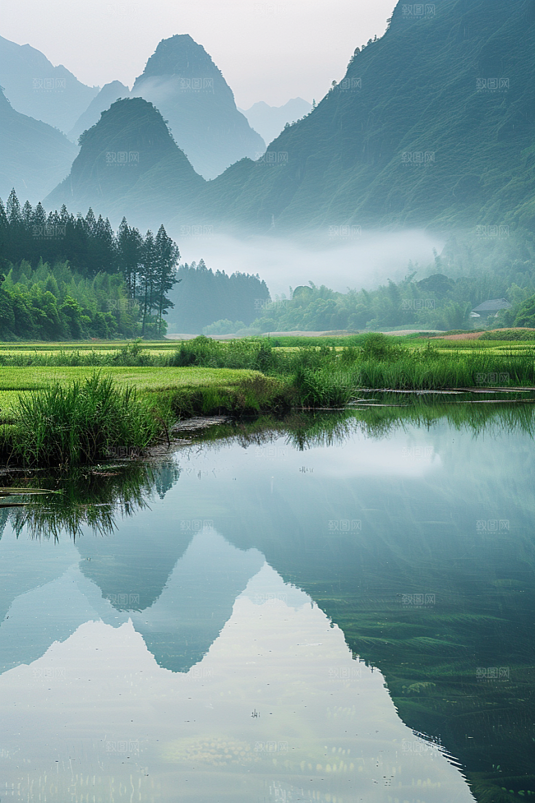 桂林山水河流阳朔摄影图