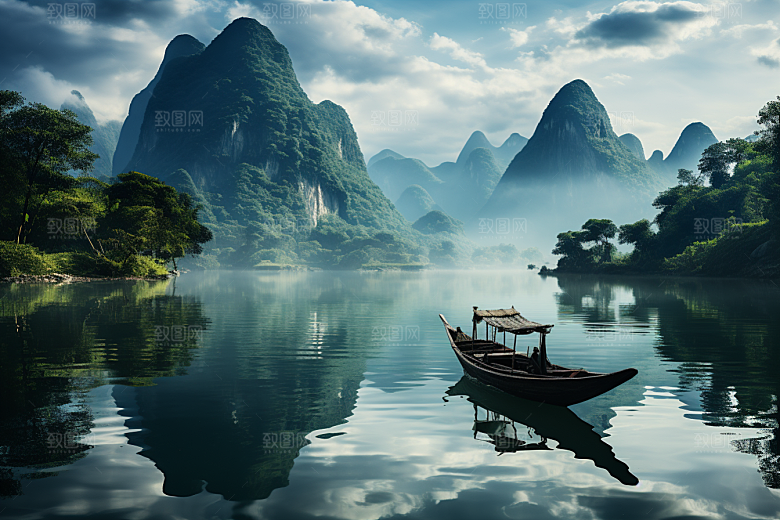桂林山水喀斯特地貌漓江摄影图