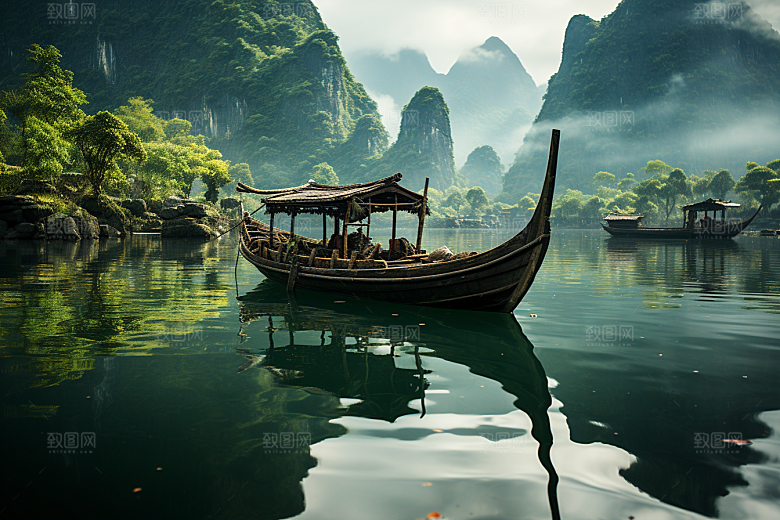 桂林山水河流风光摄影图