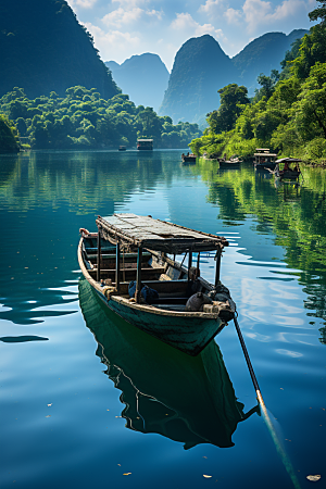 桂林山水河流喀斯特地貌摄影图