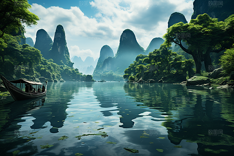 桂林山水旅游阳朔摄影图