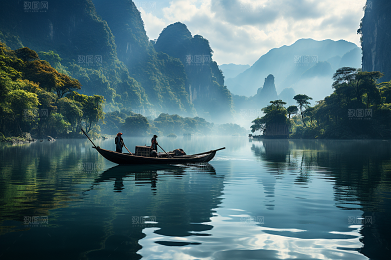 桂林山水阳朔河流摄影图