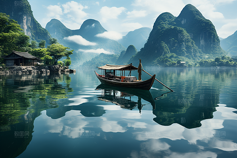 桂林山水阳朔河流摄影图