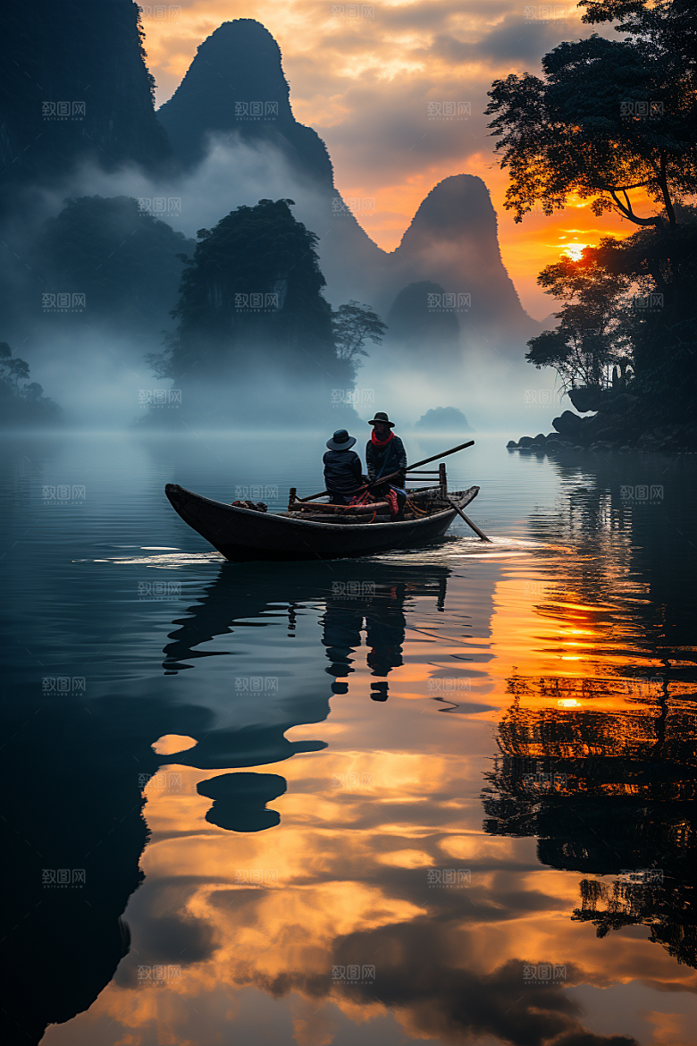 桂林山水河流风光摄影图