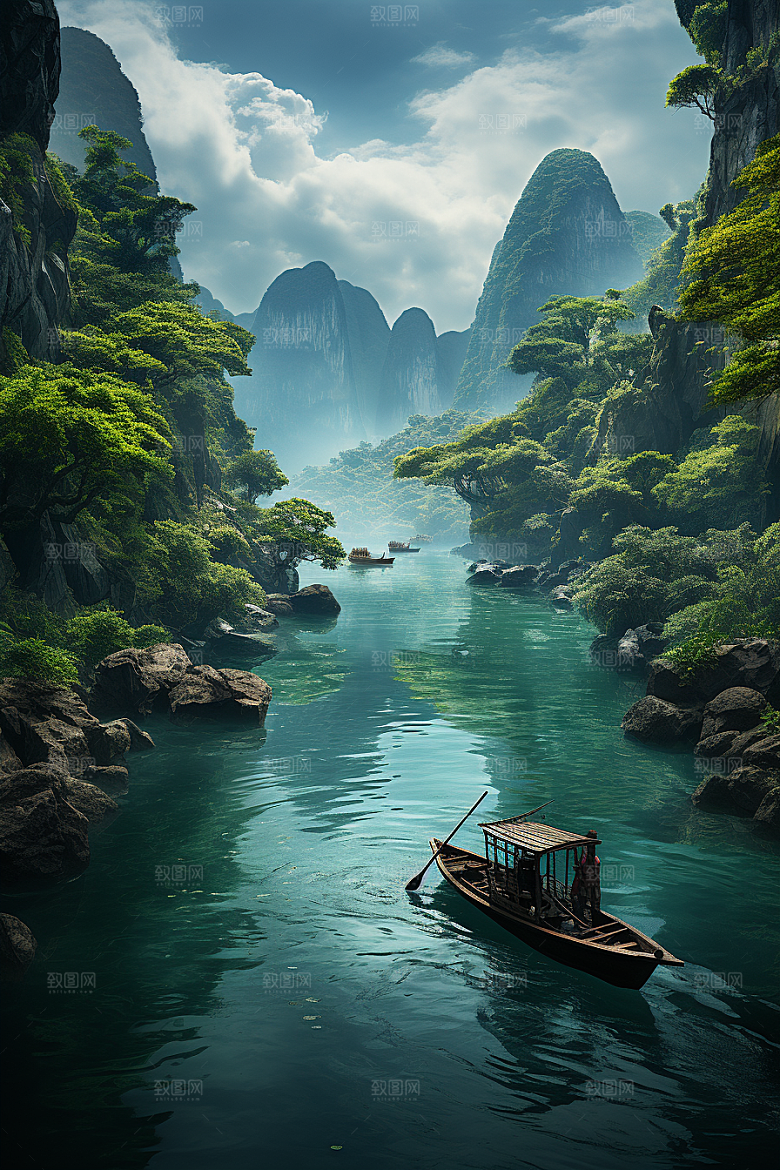 桂林山水自然河流摄影图