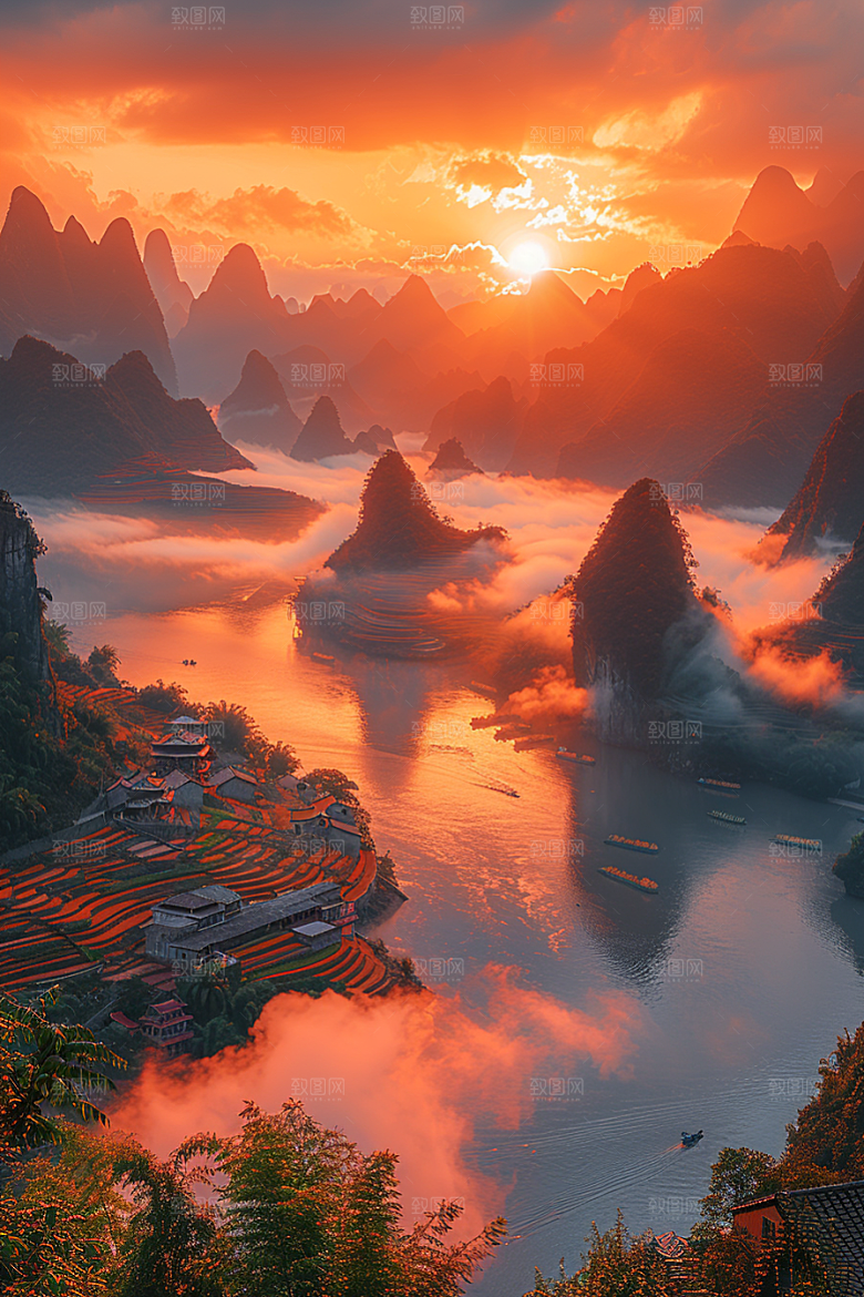 桂林山水喀斯特地貌广西摄影图