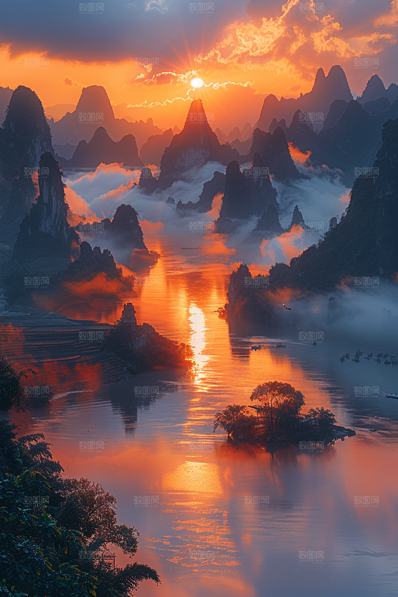 桂林山水阳朔漓江摄影图