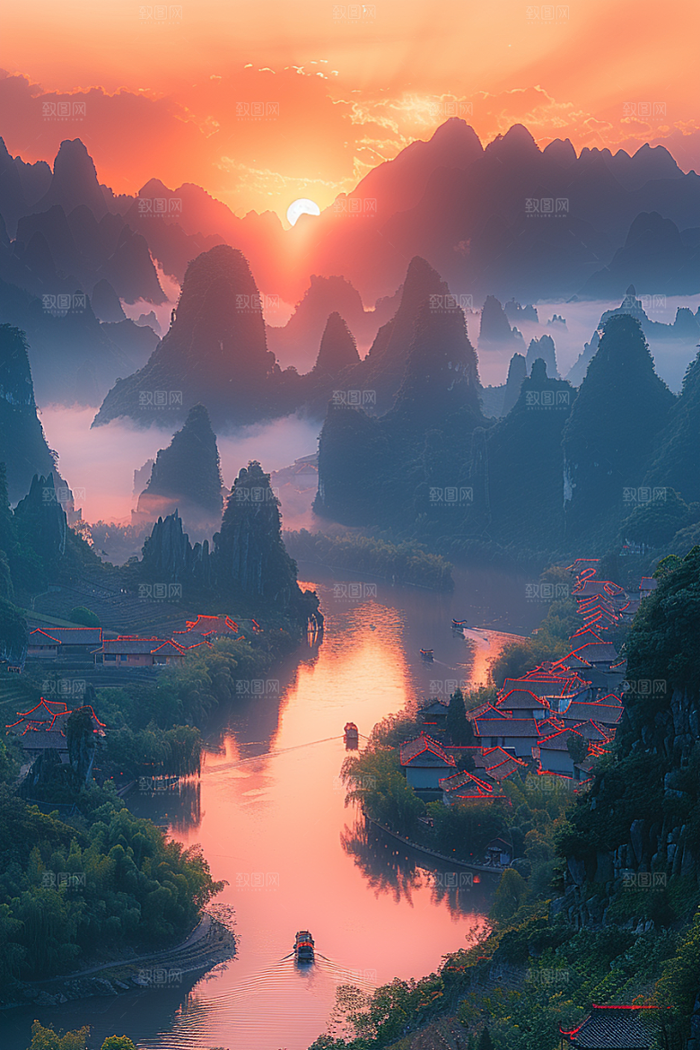 桂林山水漓江风光摄影图
