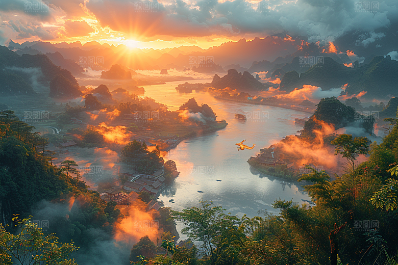 桂林山水精致漓江摄影图