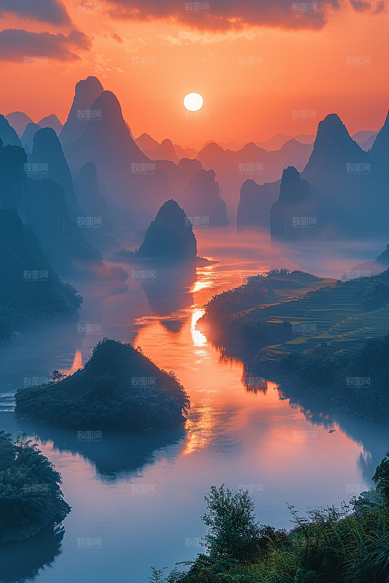 桂林山水河流大气摄影图