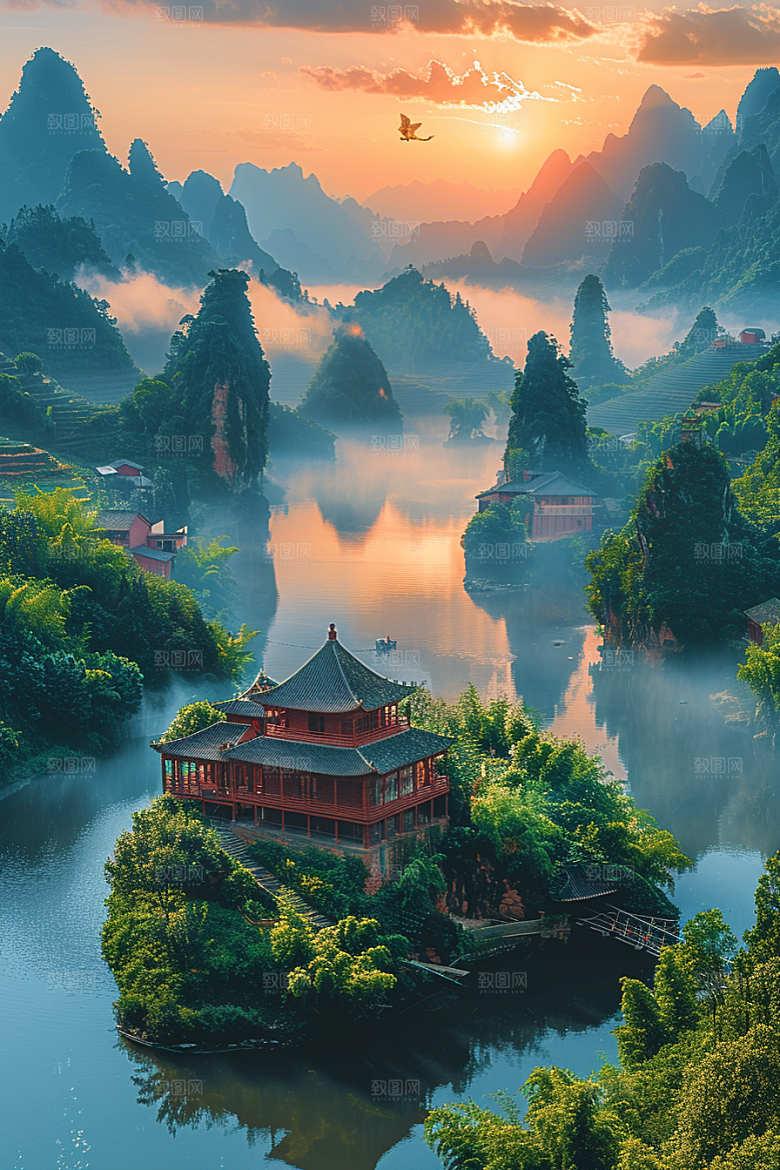 桂林山水漓江旅行摄影图