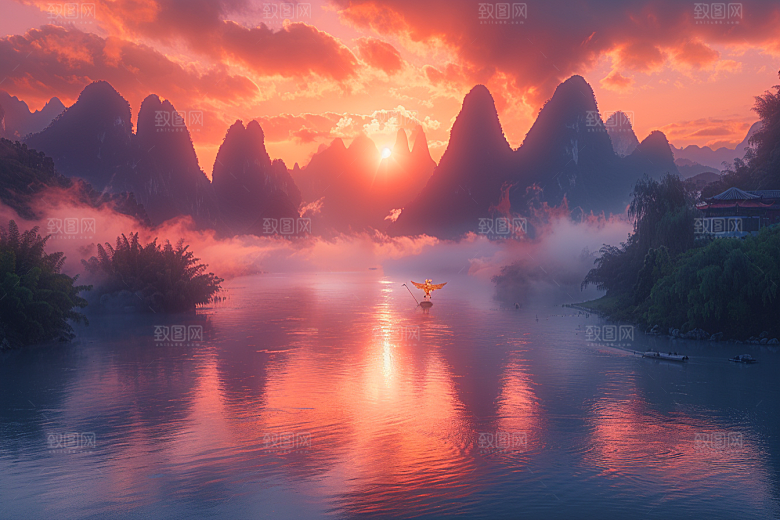 桂林山水河流漓江摄影图