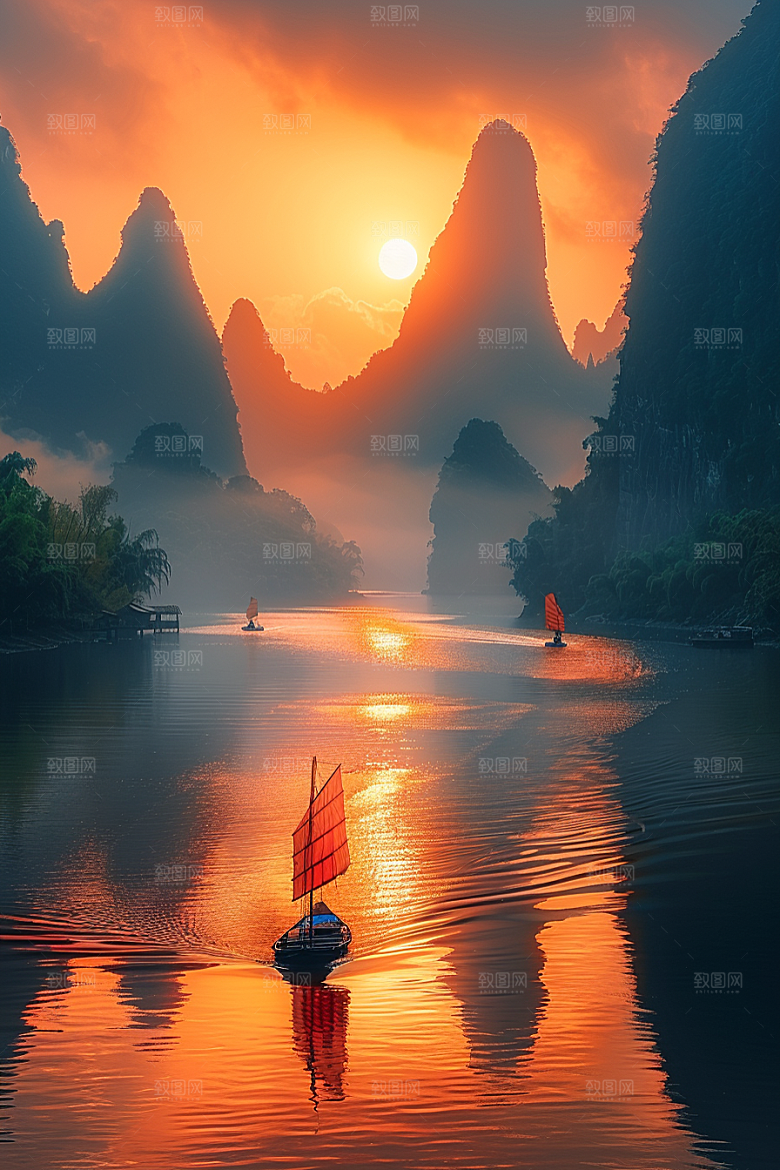 桂林山水高清阳朔摄影图