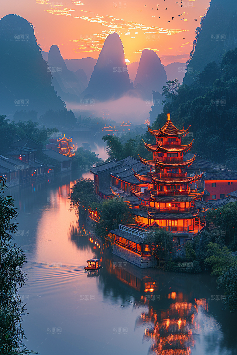 桂林山水漓江唯美摄影图