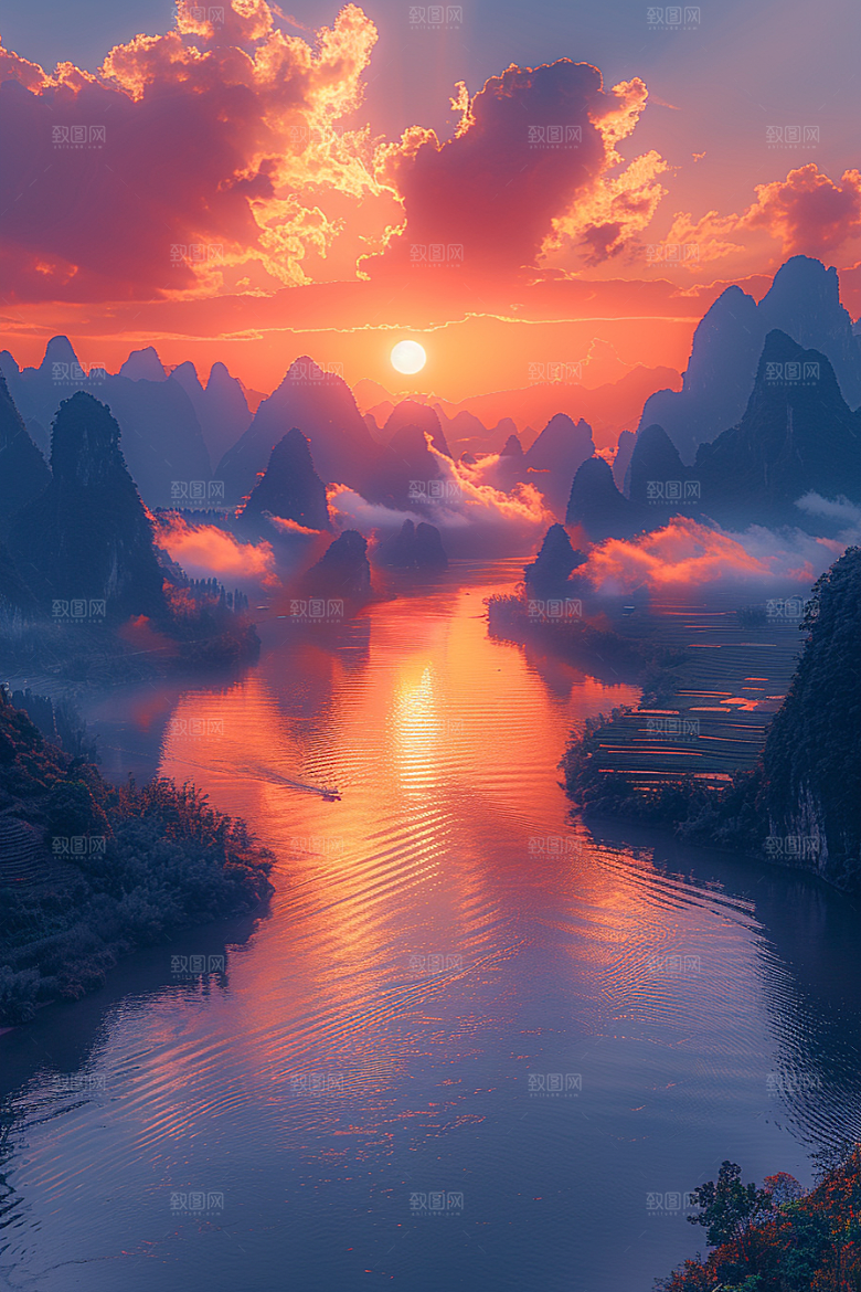桂林山水旅游阳朔摄影图
