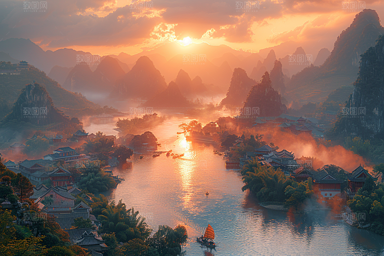 桂林山水唯美河流摄影图
