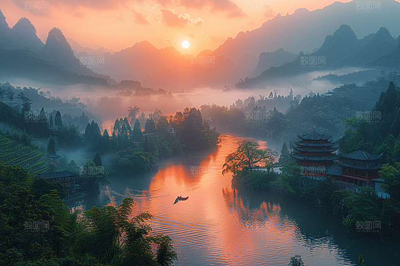 桂林山水大气漓江摄影图