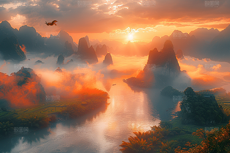桂林山水河流旅游摄影图