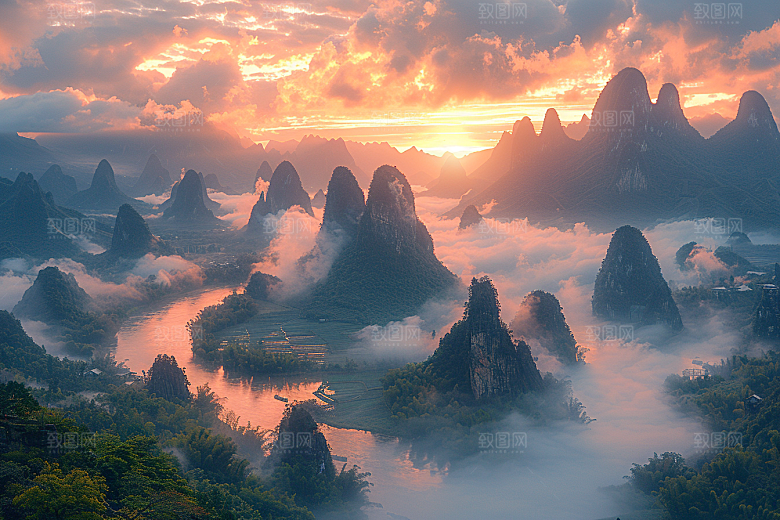 桂林山水漓江风光摄影图