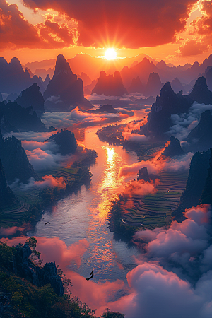 桂林山水河流自然摄影图