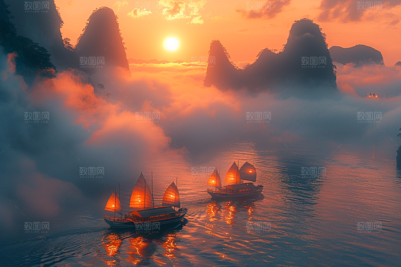 桂林山水自然河流摄影图