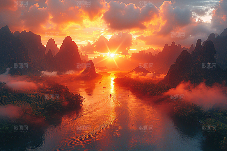 桂林山水精致漓江摄影图